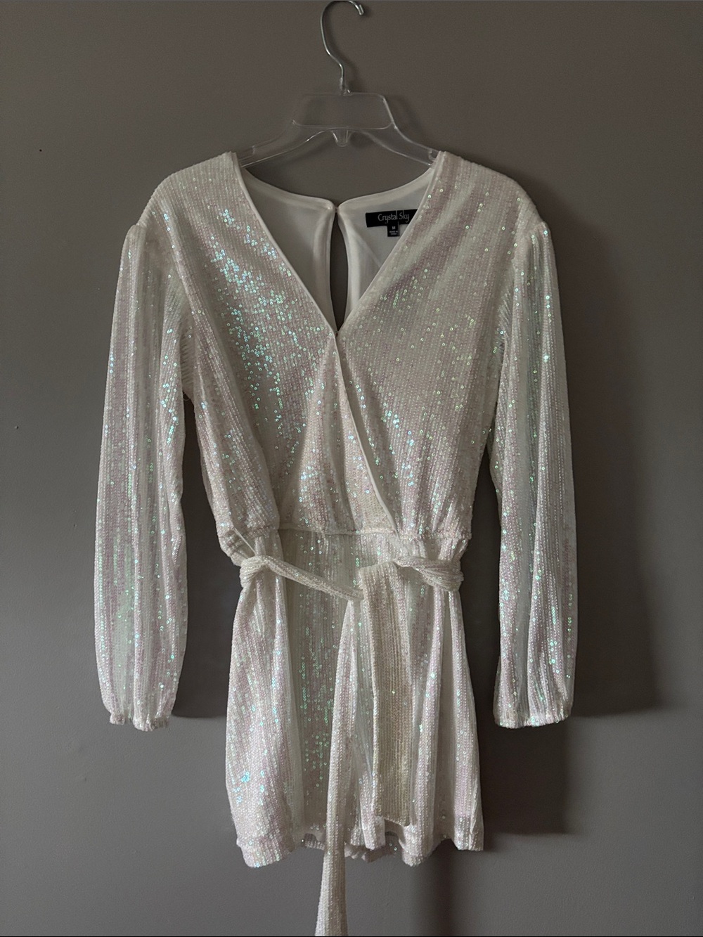 White Sequin Wrap Romper